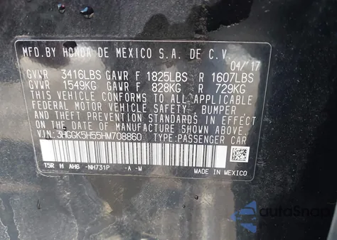 2017 Honda Fit Lx from USA, damaged, VIN 3HGGK5H55HM708860